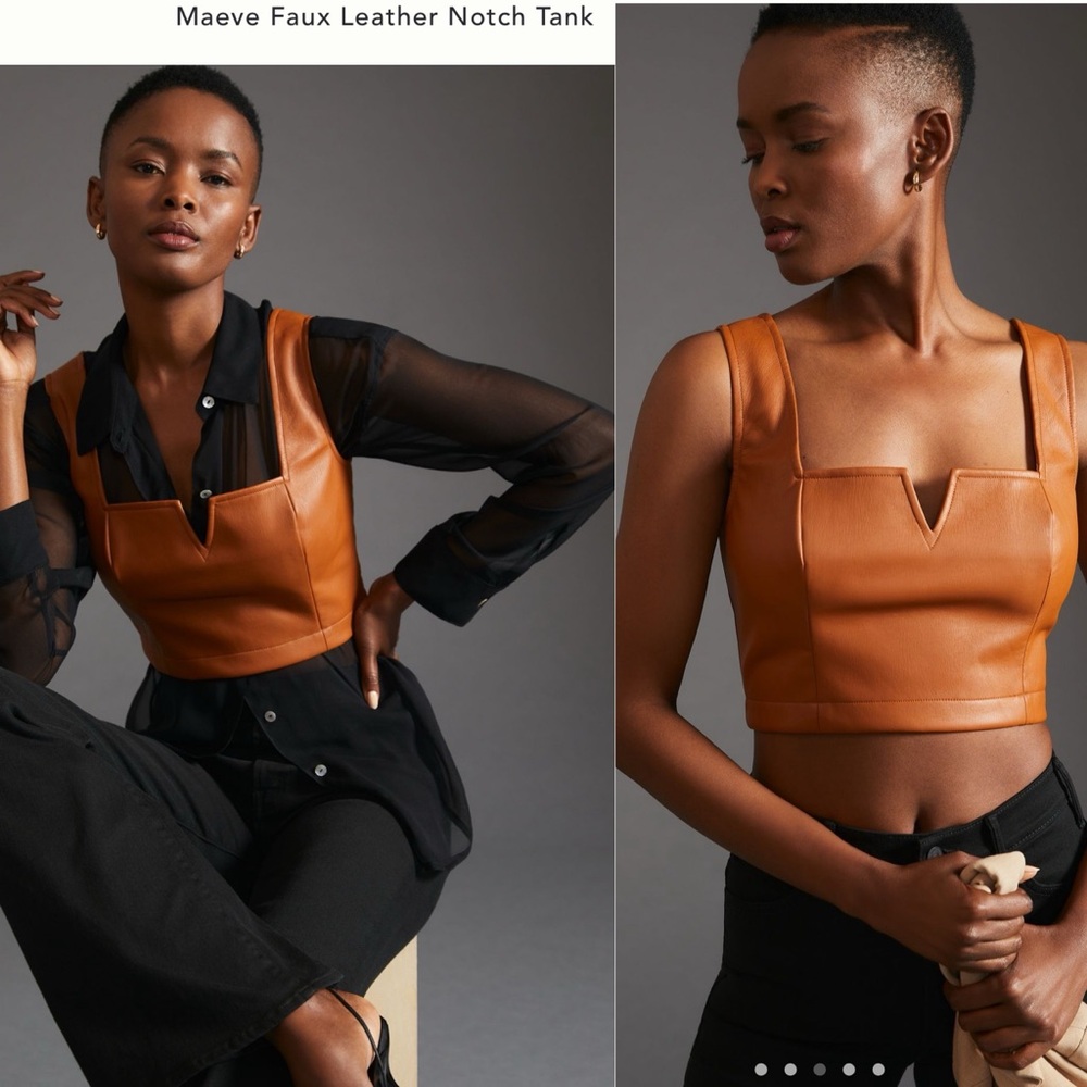 Maeve Tan Faux Leather Crop Top
